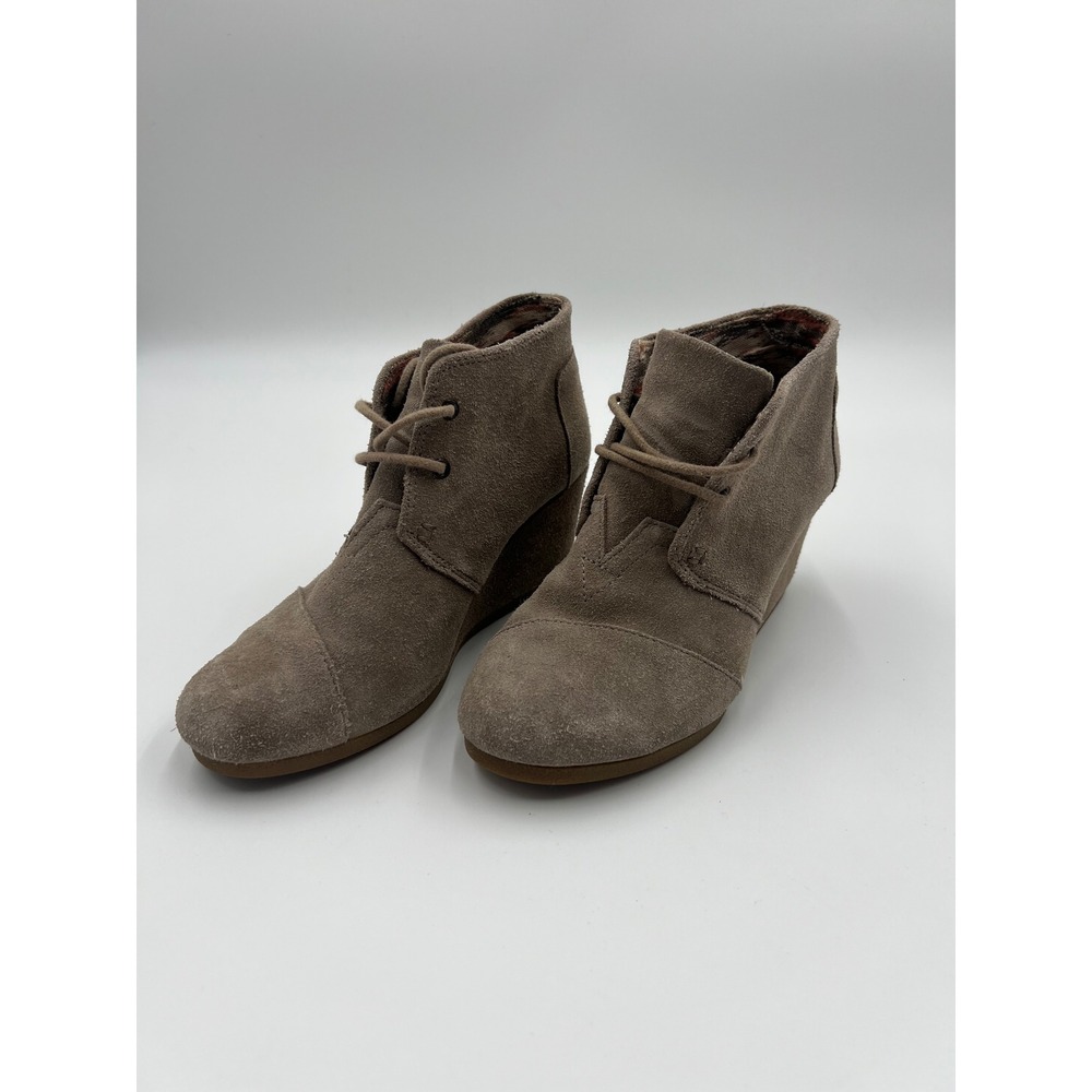TOMS Desert Wedge Taupe Suede Lace Up Booties Womens Size 6.5 100415